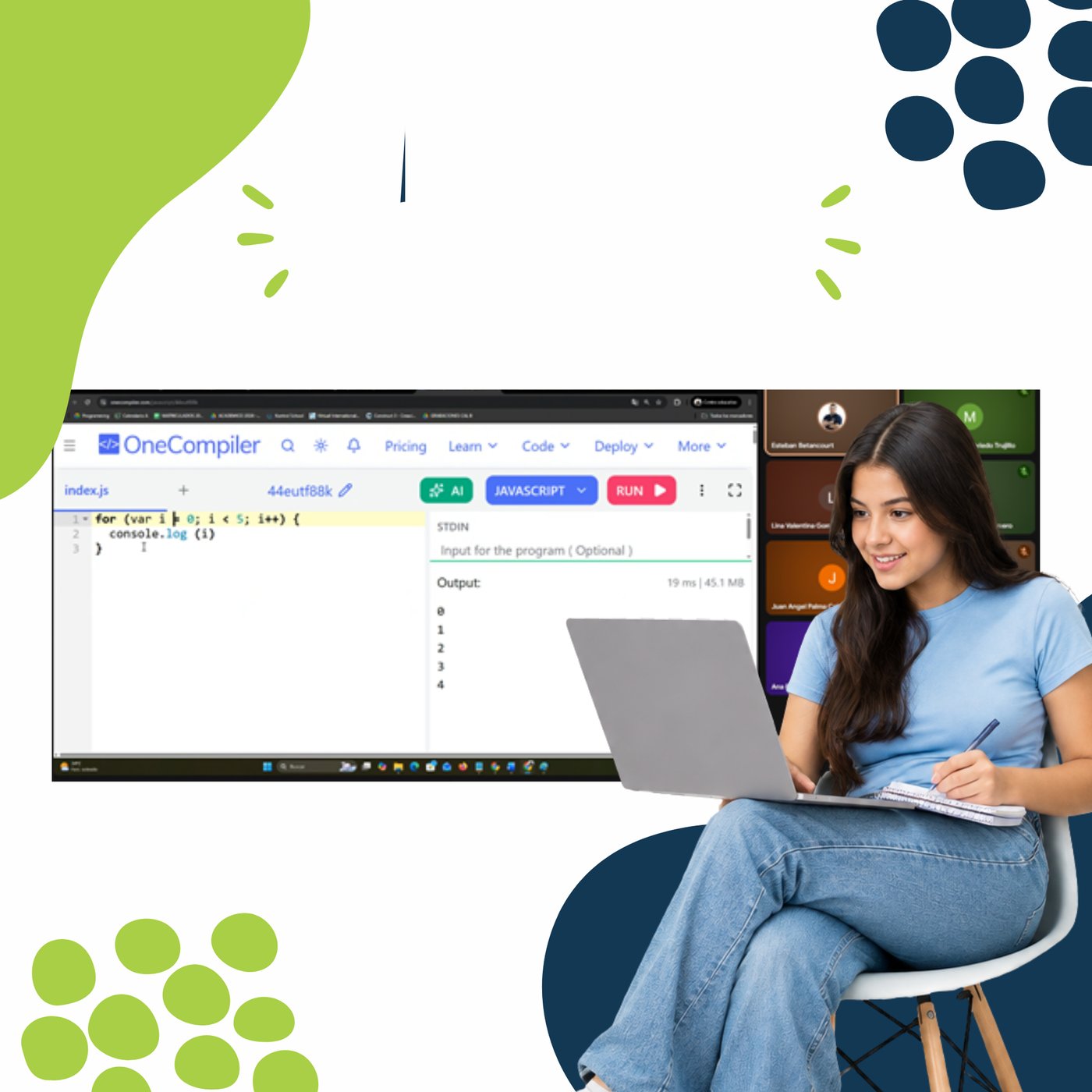 Student in a virtual programming class on her laptop