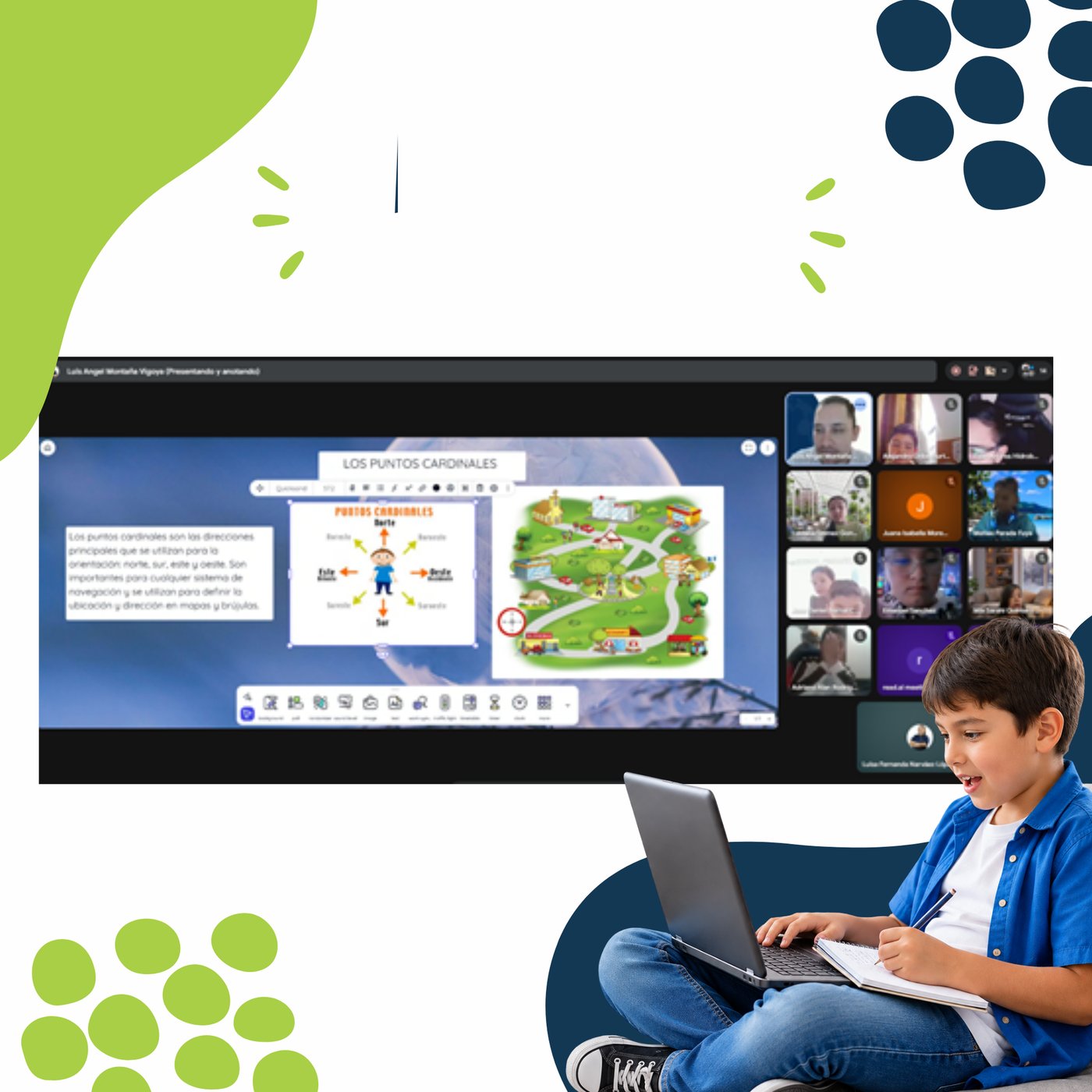 Boy in a virtual class on his laptop